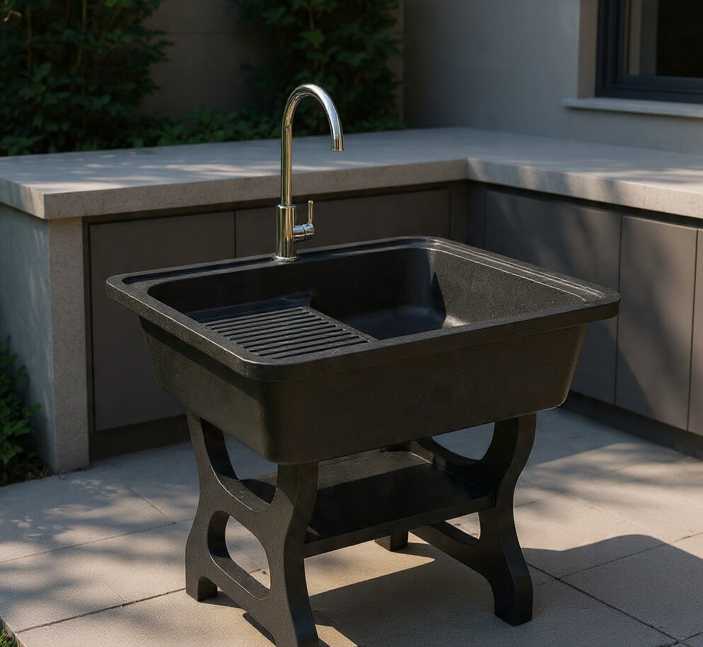 อ่างล้างจานขาตั้ง หินควอตซ์ 1 หลุม 1 ที่พัก DINOSAUR WASHTUB ขนาด 70X57X80ซม. สีดำ_5